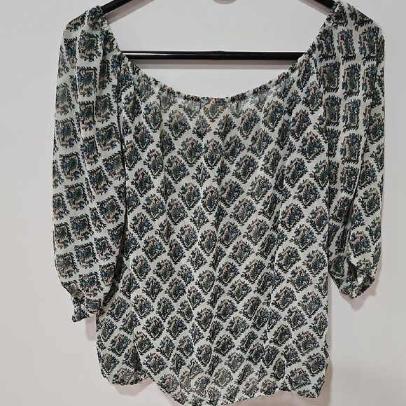 Madewell Green Smocked Tie Front Blouse - Picture 4 of 4